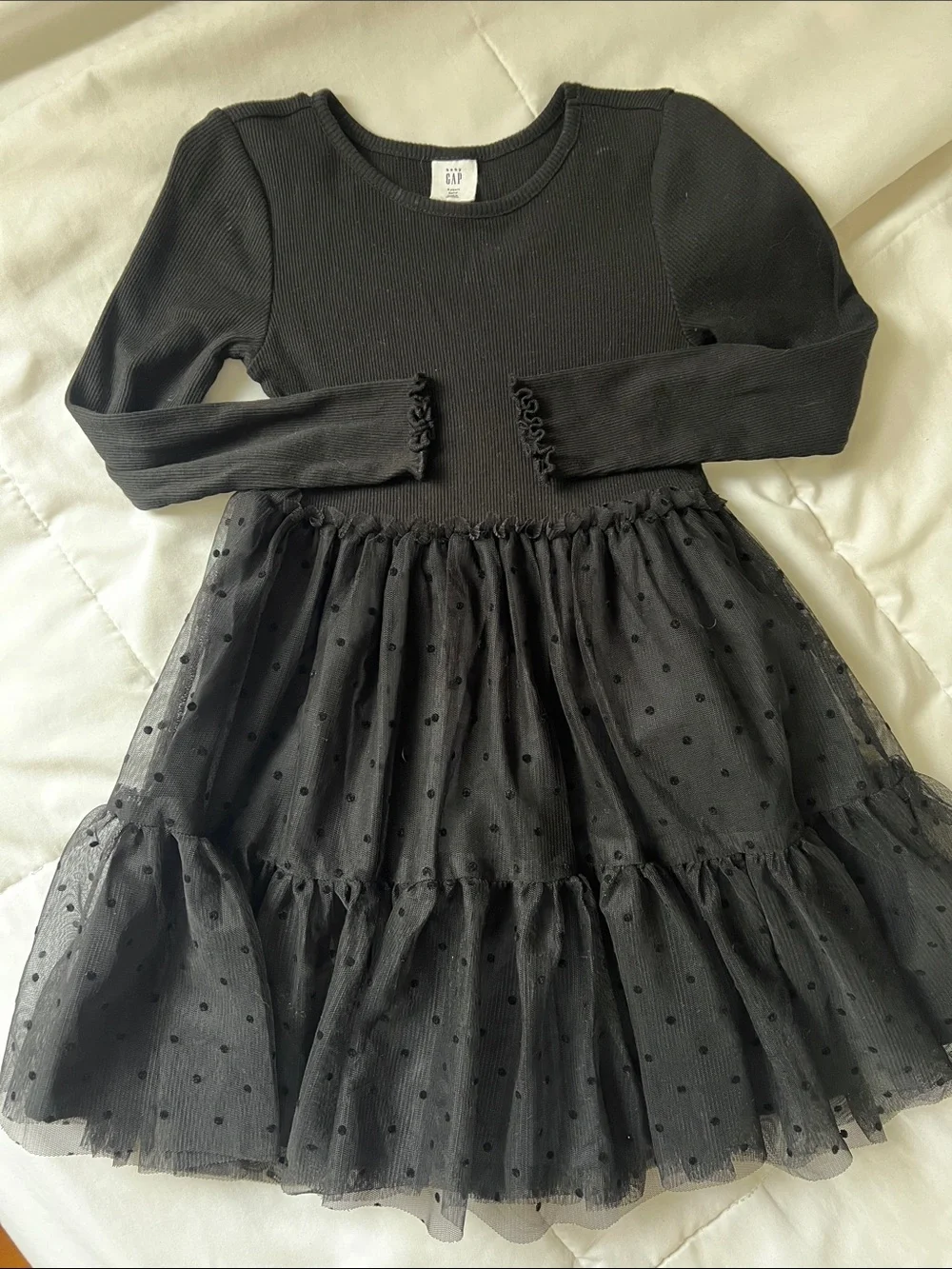 GAP Black 5T Long-Sleeve Tulle Dot Party Dress